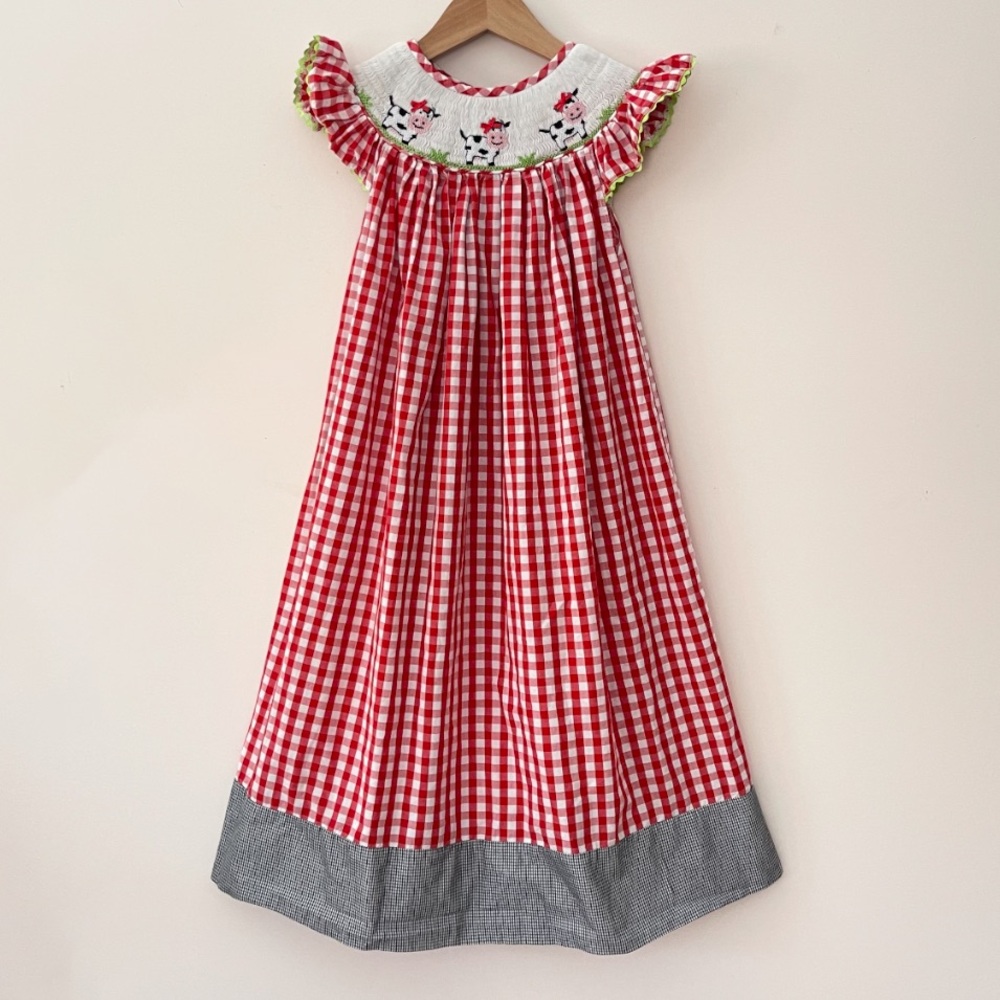 BABEENI VGUC Hand Smocked Cow Gingham Flutter Sleeve Heirloom Dress